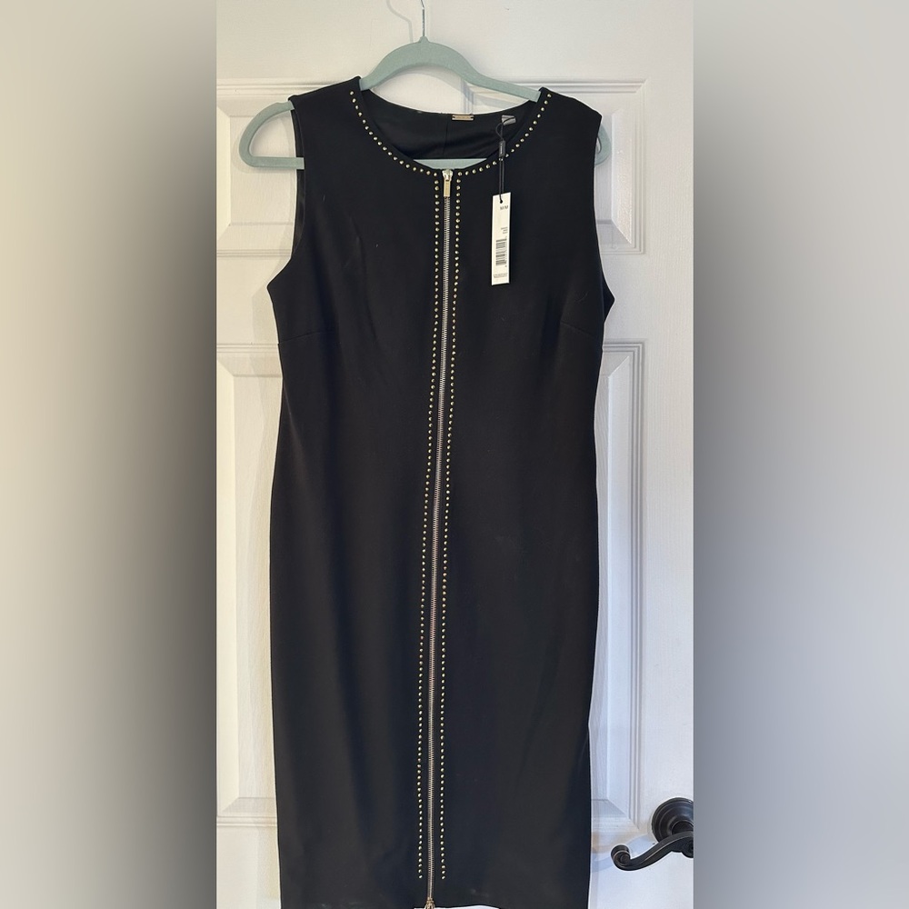 Tahari Black Sleeveless Dress with Gold Details - Size Medium